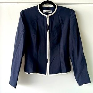 Vintage 80s 90s Navy Blue Zip Up Silk Jacket by David Hayes Size 6